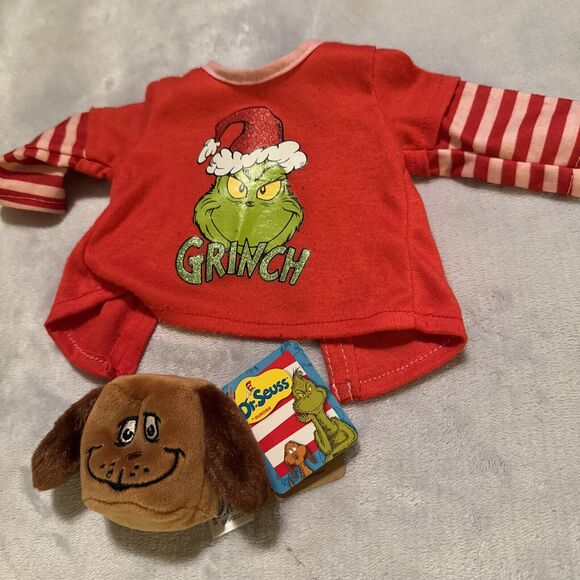 My Life As The Grinch Pajama Shirt For 18” Doll & Bonus Plush dog & Bag - Picture 1 of 8